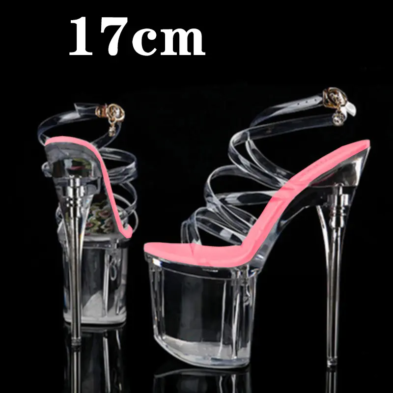 Stripper Heels Women Sandal Female Model T Station Catwalk Sexy Crystal Transparent Shoes High Heels Waterproof Head Sandals