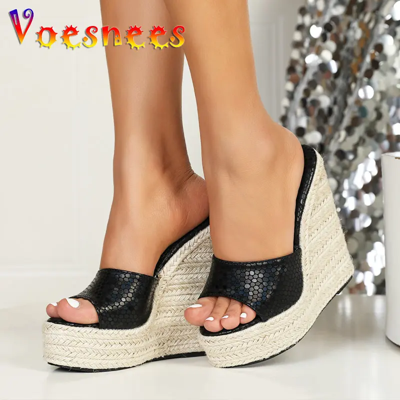 Comfortable Wedges Casual Slippers Fashion Weave Platform Summer Sandals Snake Print High Heels Pumps Newest Women Beach Shoes