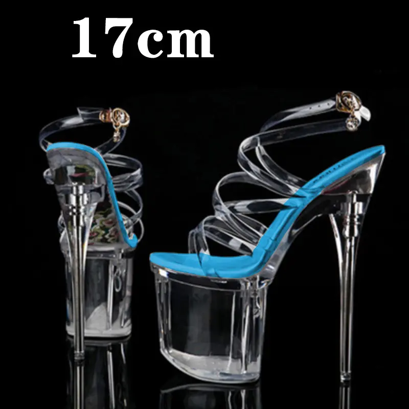 Stripper Heels Women Sandal Female Model T Station Catwalk Sexy Crystal Transparent Shoes High Heels Waterproof Head Sandals