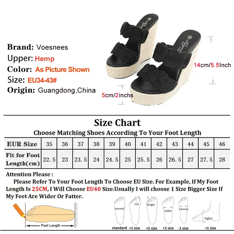 Brand New Grass Rope Waterproof Platform High Heels Summer Lady Slippers 14CM Wedges Heeled Sandals Casual Fashion Women Shoes