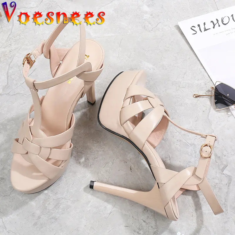2025 New Fashion Roman Style Runway Sandals Super High Heel Waterproof Platform Wedding Shoes Summer Weave Design Women Pumps
