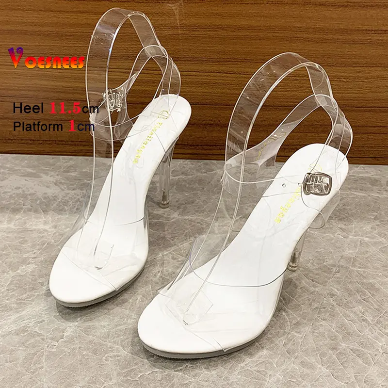 Summer Transparent Crystal High Heel Women Sandals Pointed Women Shoes Buckle Strap High Heels Peep Toe Solid Sexy Wedding Shoes