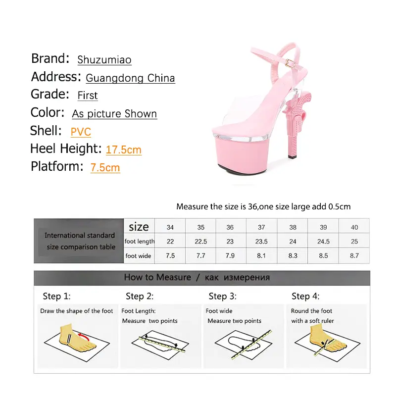 Branded Women's Shoes Stripper Heels Platform Sandals Mules High Heels 17.5 cm Transparent Strip Pole Dance Pistol Heel Size 43