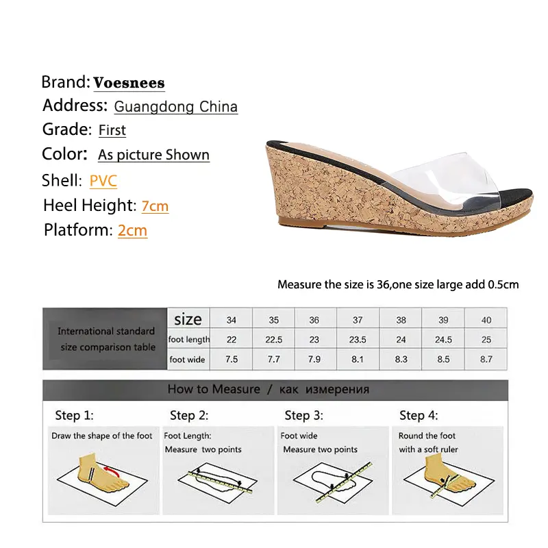 2020 Summer New Mid-heeled 6.5CM Transparent Sequined Slippers Women Platform Sole Wedges Sandals Women Comfortable Beach Shoes