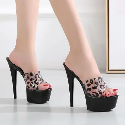 Women Slipper Shoes Stilettos Heels Super High heels 14cm Waterproof Fishmouth Sandals Transparent Crystal Shoes Wedding Shoes