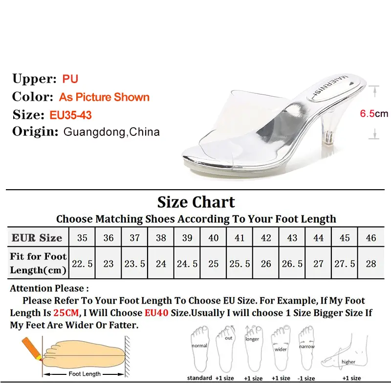 Low Heel 6.5cm Girls Outdoor Slippers Transparent Crystal Heel Summer Beach Sandals High Heels Sexy Women's Footwear Size 43