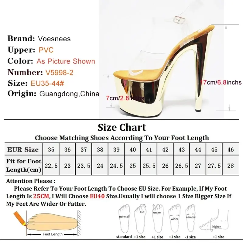 17cm Stiletto Heel 7cm Platform Ankle Strap Sandal High Heel Fish Mouth Open Toe Fashion Women's Shoes Electroplated Heels
