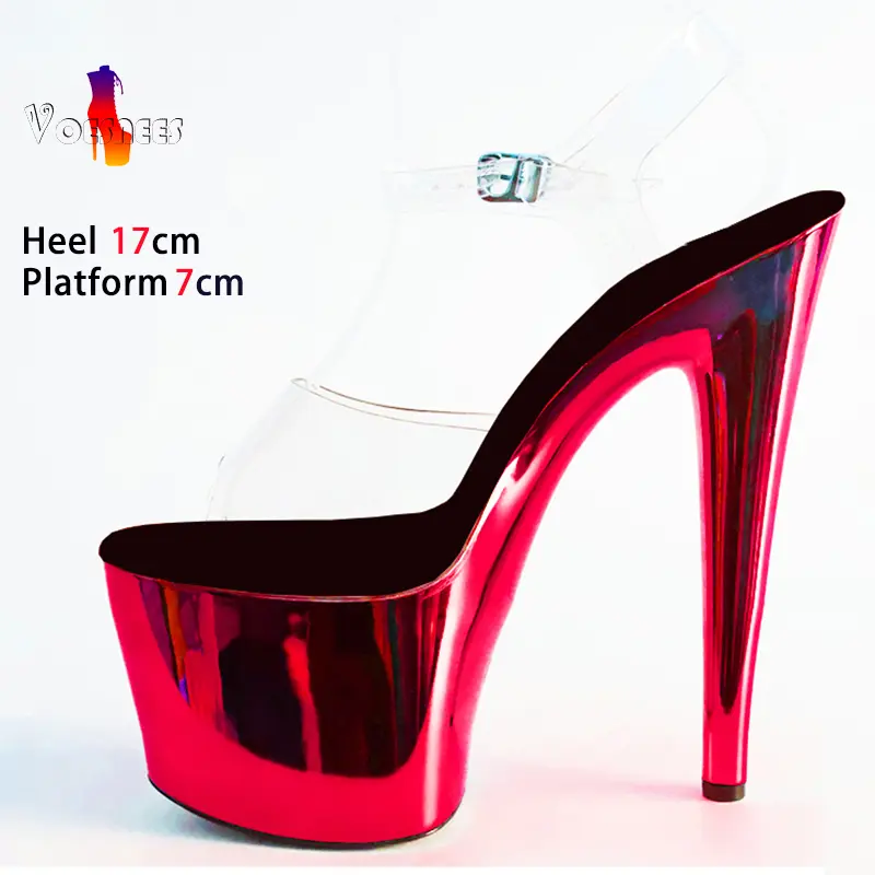 17cm Stiletto Heel 7cm Platform Ankle Strap Sandal High Heel Fish Mouth Open Toe Fashion Women's Shoes Electroplated Heels