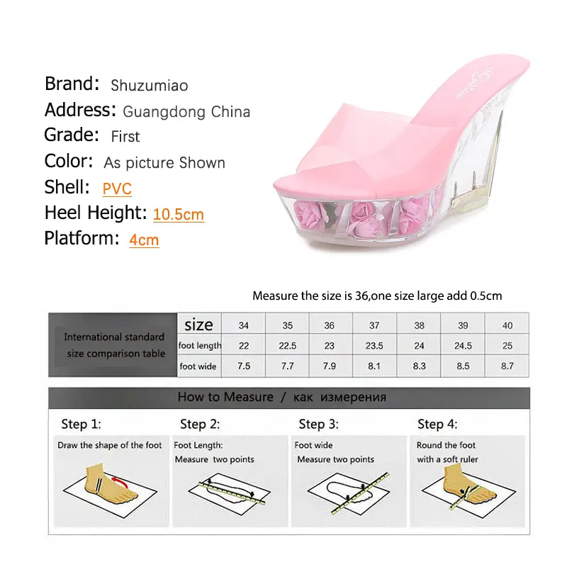 Shuzumiao Footwear Sliper Confortable For Women Shoes Summer Crystal Sexy High Heel 10.5cm Rose Flower Platform Ladies Sandals