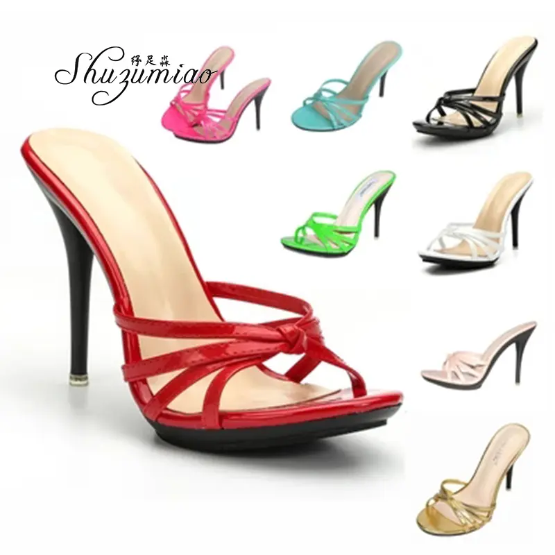 Women Shoes Sandals Slippers Fashion Women Mules sexy Female Shoes red High Heels 11cm Sandals Stilettos big size 42