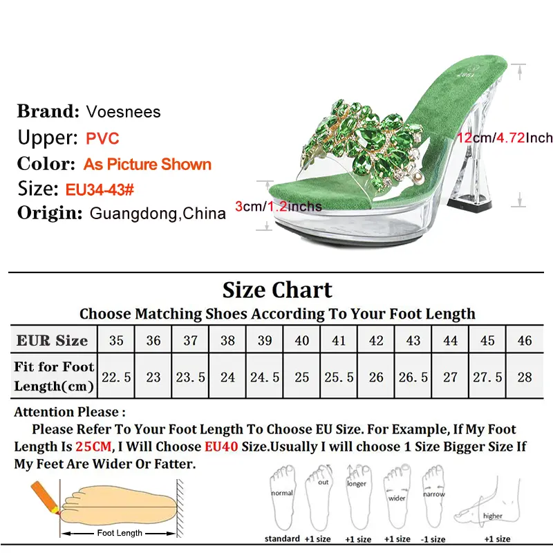Transparent Square Toe Crystal Slippers Mules Women Luxury Diamond Sandals 5CM Platform Summer Rhinestone Shoes 12CM Clear Heels