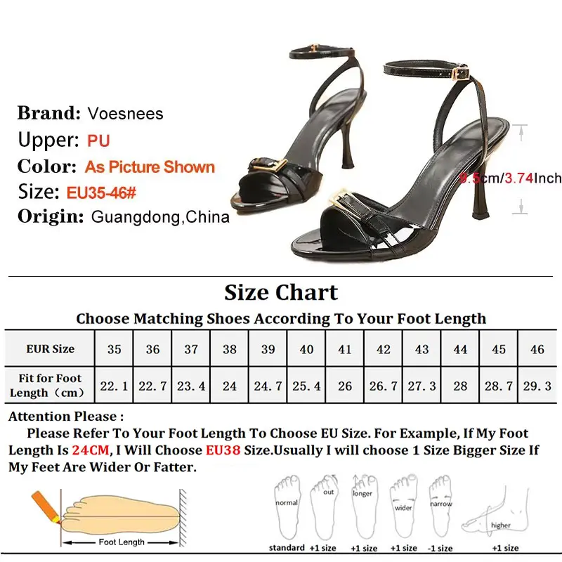 Summer New Sexy Elegant High Heels Comfortable 9.5CM Casual Office Shoes For Women Solid Simple Buckle Stiletto Sandals Size 46
