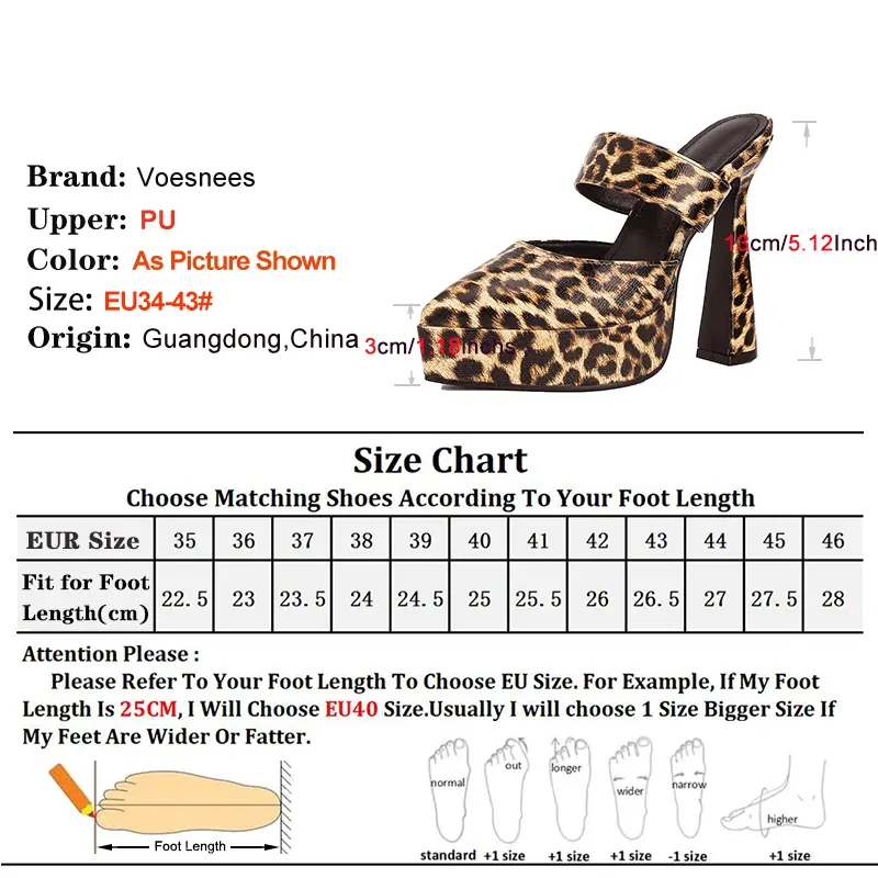 Summer Woman Leopard Pattern Slippers Close Pointed Toe High Heels Mules Fashion Thick Platform Slip-On Women Shoes Sandals 13CM