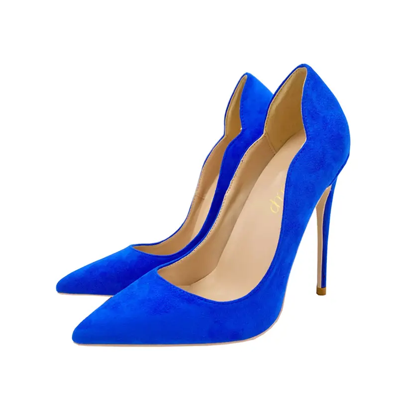 Blue Suede High Heels Fashion Pointed Toe Career Single Shoes 12CM Unique Tailoring Party Pumps Korean Style New Women Stilettos