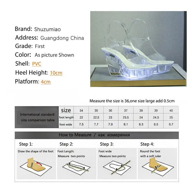 Femmes Sandales Sexy Transparent Platform High Heels Women Shoes Ladies Party Shoes Woman Wedge Heel Wedding Shoes Glow Flash