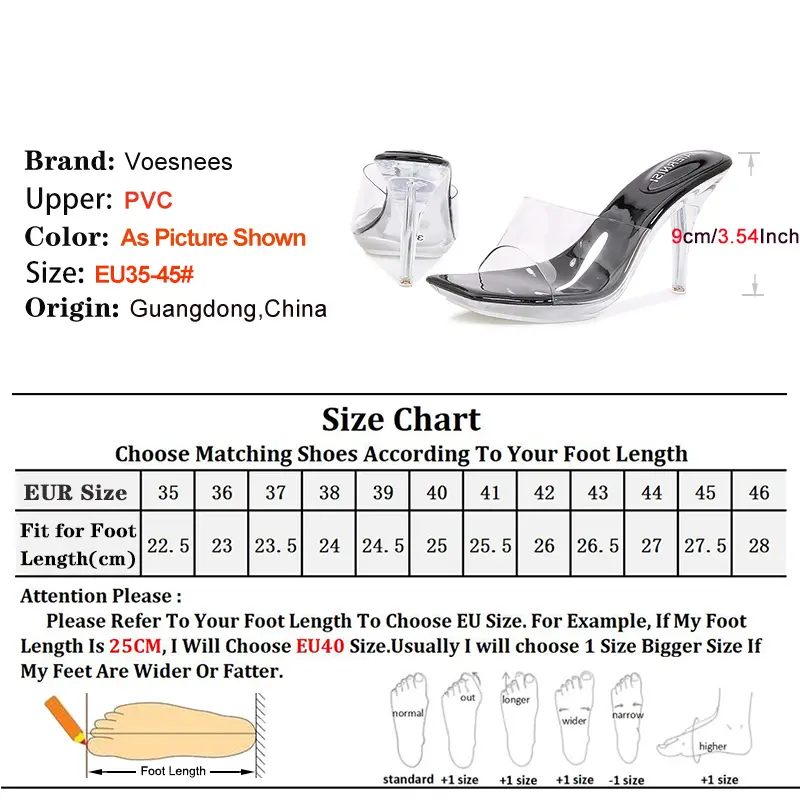 Size 35-45 Transparent PVC Slippers Ladies 9CM Thin High Heels Mules Summer Outdoors Sexy Women Shoes Fashion Square Toe Sandals