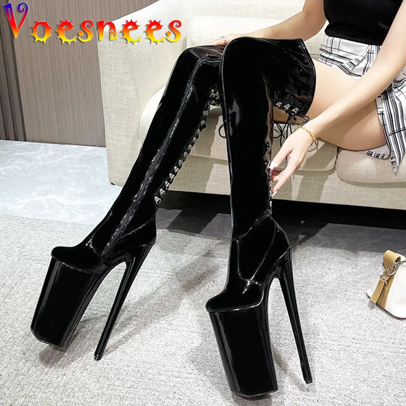 Women Lace-up Pole Dancing Fashion Long Boots Sexy Party Over-the-Knee High Heels Pumps Nightclub Stripper Platform Shoes 26CM