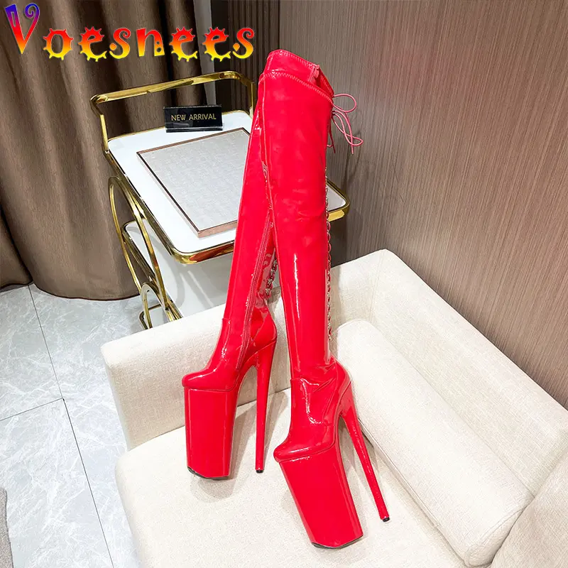 Women Lace-up Pole Dancing Fashion Long Boots Sexy Party Over-the-Knee High Heels Pumps Nightclub Stripper Platform Shoes 26CM