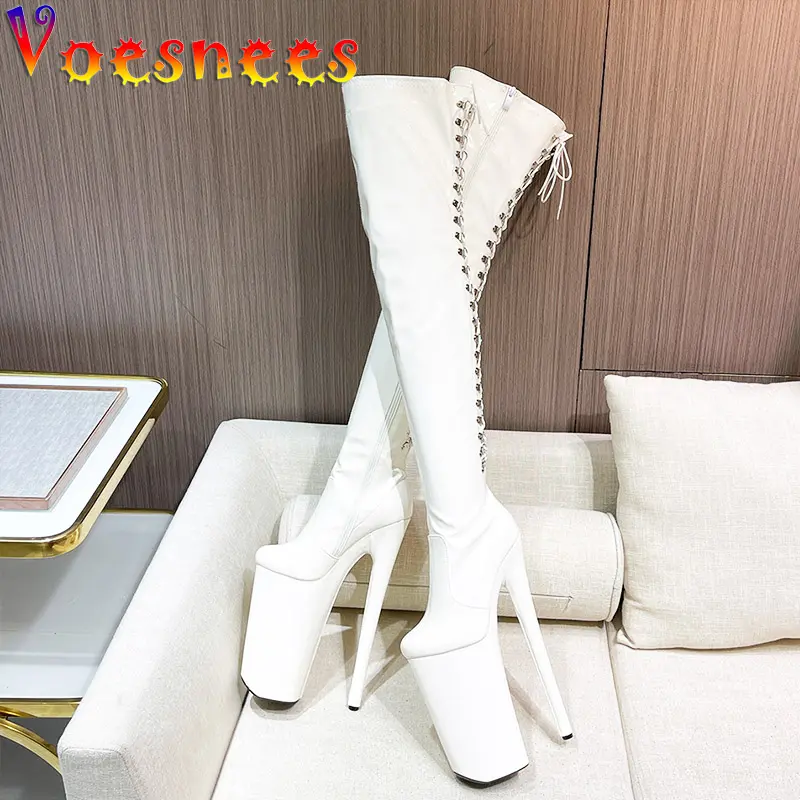 Women Lace-up Pole Dancing Fashion Long Boots Sexy Party Over-the-Knee High Heels Pumps Nightclub Stripper Platform Shoes 26CM