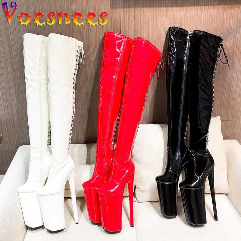 Women Lace-up Pole Dancing Fashion Long Boots Sexy Party Over-the-Knee High Heels Pumps Nightclub Stripper Platform Shoes 26CM