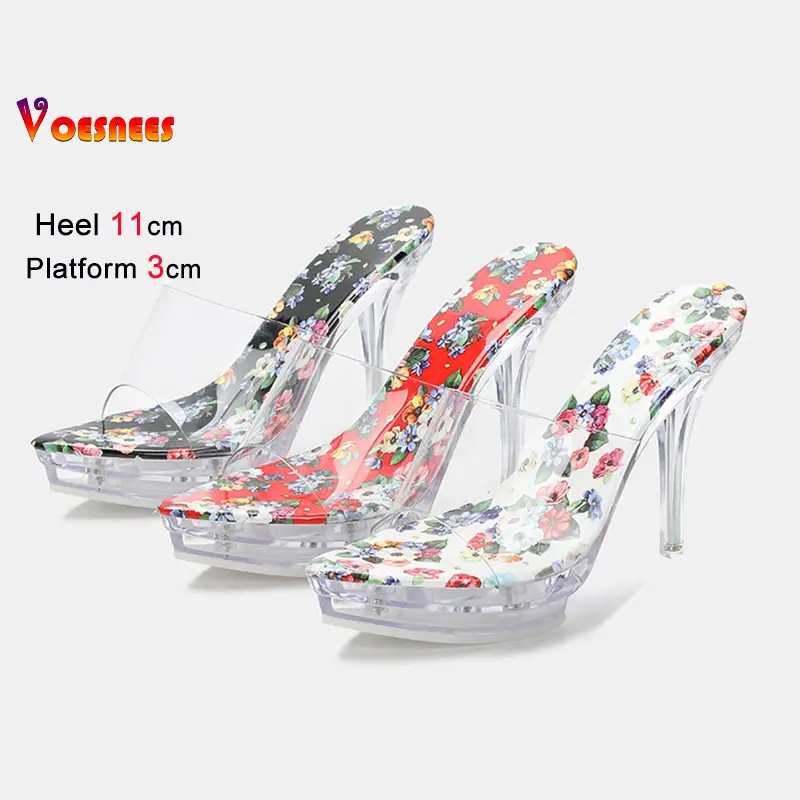 Fashion Transparent Slippers For Ladies Sexy 11CM Clear Heels Outdoors Woman Shoes Crystal Thin Heel Waterproof Platform Sandals