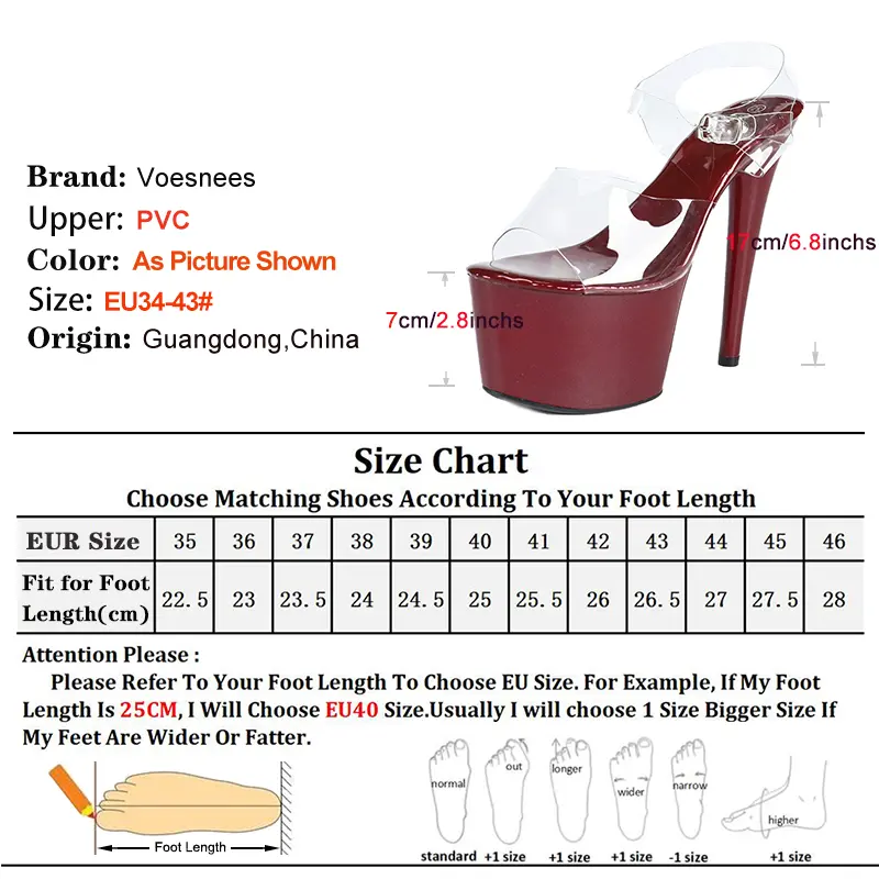 17CM High Heels Plus Size Women Buckle Strap Model Shoes 7CM Platform Summer Transparent PVC Sandals Stripper Pole Dance Shoes