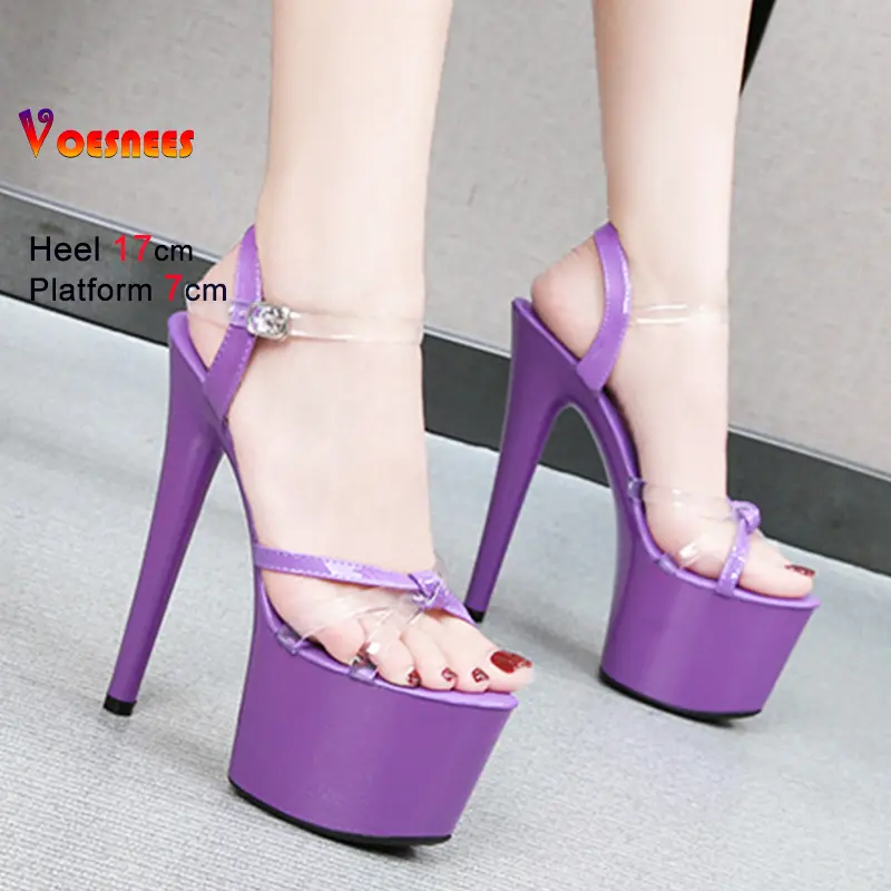 15cm 17cm Women's Sexy Black Platform Sandals Ultra-High-Heel Transparent Catwalk Artifact Model Fine Summer Shoes Pole Dancing