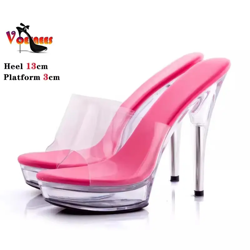 Summer Fashion Transparent Platform Slippers 12CM 13CM Sandals Female Open Toe Perspex High Heels Clear Shoes Women Mules Slides