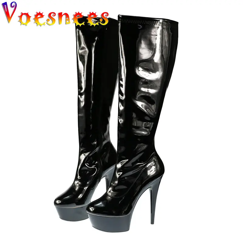 Fashion Pop Candy Color Mid-Calf Boots Side Zipper Waterproof Platform Stiletto Pumps Spring And Autumn Pole Dance Shoes Women