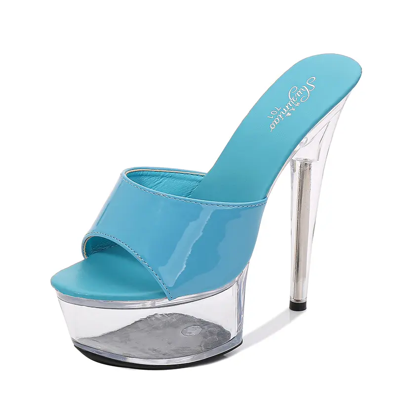 Women Slippers Summer Platform Flower Red High Heels Patent leather 15cm Outdoors Sandals Ladies Shoes Clear Heel Crystal Shoes