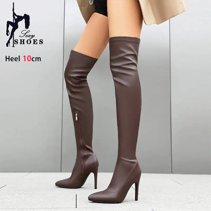 White Over-the-Knee Boots Side Zipper Slip-On Pointed Toe Shoes For Women 2024 Fashion Thign High Stiletto Heels Ladies Boots
