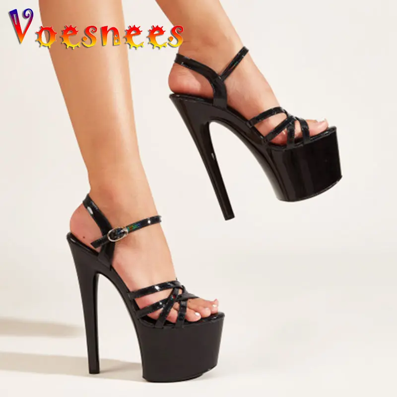 Summer Modern Sandals 17CM  Fashion High Heels New Narrow-Band Sandals Sexy Hollow Out Buckle Slim Heel Platform Women's Shoes