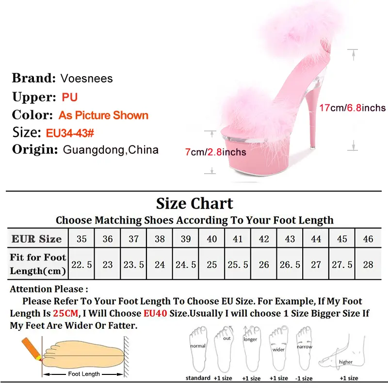 17CM High Heels Women Furry Fur Sandals Designer 2025 New Summer Model Catwalk Show Shoes Thick Platform Sandals Plus Size 34-43