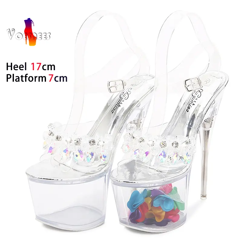 Women's Sandals 2024 Summer New Water Diamond Transparent Face  Waterproof Platform Heels Thick Sole Sexy Super High Party Shoes