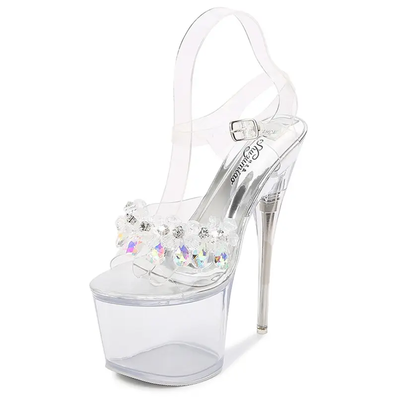 Women's Sandals 2024 Summer New Water Diamond Transparent Face  Waterproof Platform Heels Thick Sole Sexy Super High Party Shoes