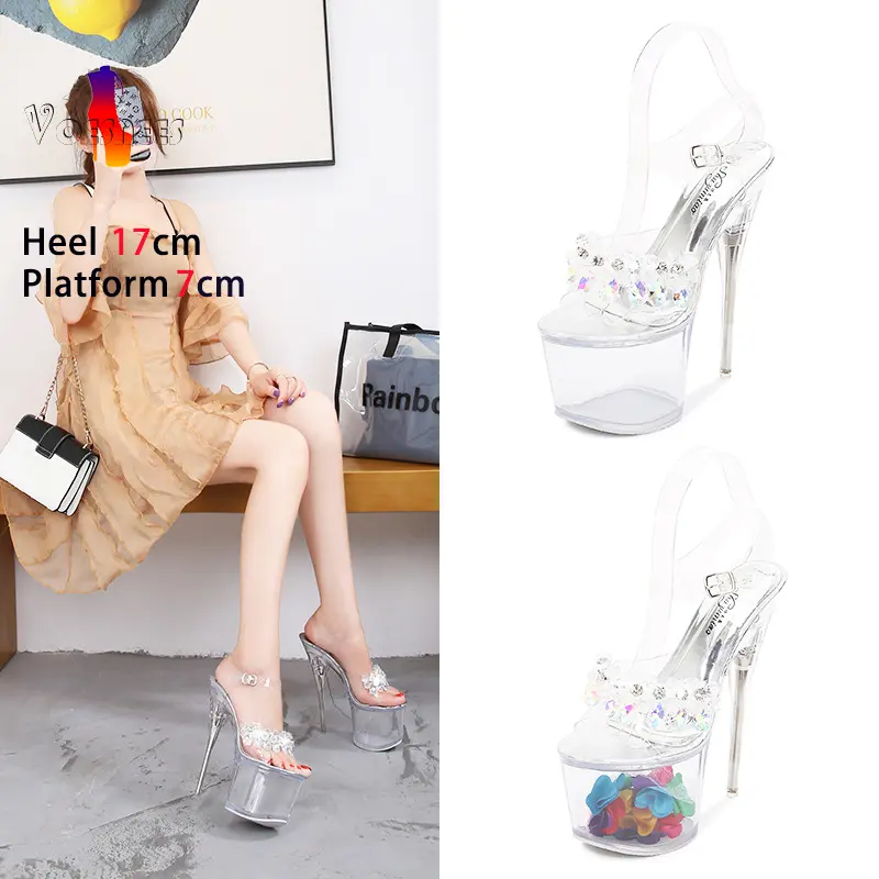 Women's Sandals 2024 Summer New Water Diamond Transparent Face  Waterproof Platform Heels Thick Sole Sexy Super High Party Shoes