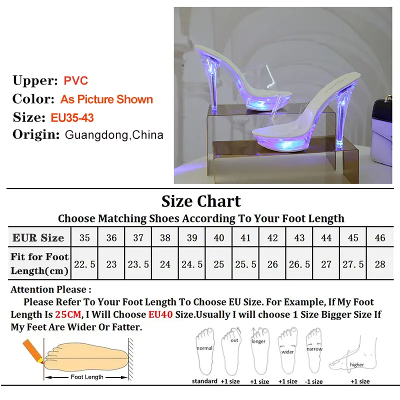 Summer Led Illuminated Women Slippers Super High Heel 13cm Crystal Ankle Buckle Sandals Transparent Platform Female Party Shoes