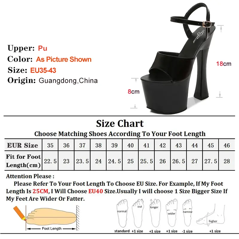Summer Women Sexy Model Catwalk Square Heel Shoes 18CM High Heel Platform Sandals Candy Color Party Club Dance Perform Shoes