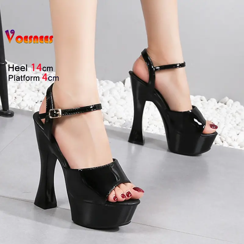 14CM High Heel Summer Model Shoes Women Sandals Simple Buckle Strap Club Party Plus Size 41 42 43 Platform Sandals For Ladies