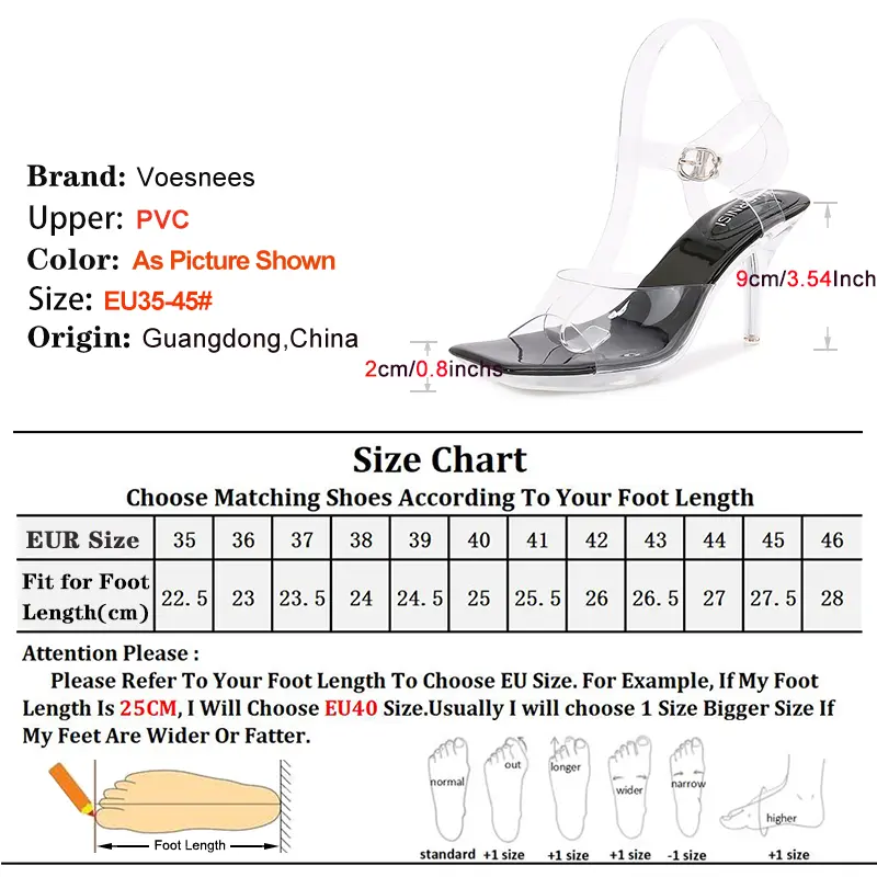 Square Toe Summer Shoes For Women 9CM Stiletto Everyday Walking Sandals Transparent PVC Crystal Platform High Heels Plus Size 45