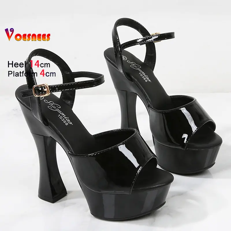 14CM High Heel Summer Model Shoes Women Sandals Simple Buckle Strap Club Party Plus Size 41 42 43 Platform Sandals For Ladies