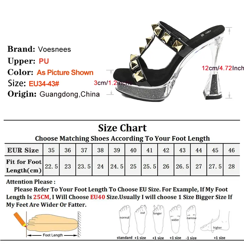 2025 New Crystal High Heels Women's 12CM Transparent Summer Slip-on Slippers Square toe Pink Sandals Fashion Rivet Party Shoes