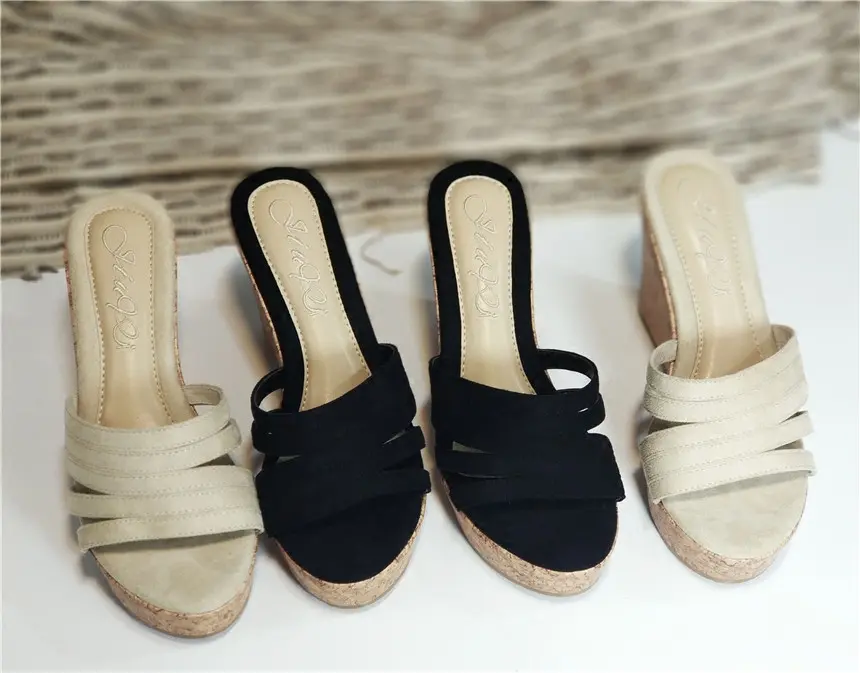 2019 Women Slippers Summer Slides Wedges Slippers Woman  Platform Slides Fashion Wood High Heel 9cm Beach Shoes Mules Sandalias