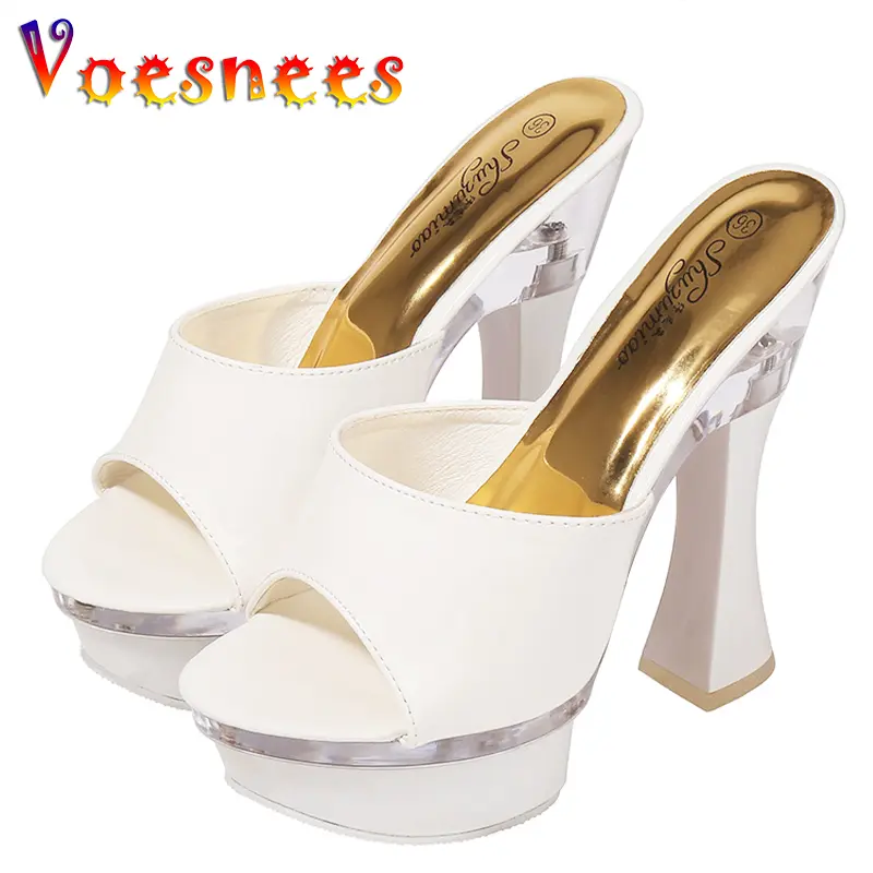 Shoes Women Slippers Sexy Super High Heel 14CM  Waterproof Table Slippers Female Shoes Sandals Wedding Banquet Nightclub Pumps