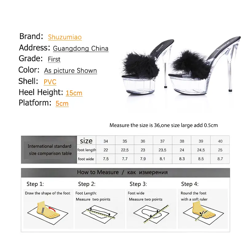 Shoes Woman 2021 Summer New Platform Sandals Transparent Crystal Supper High Heels 15cm Waterproof Fur Sandals Big Size Slippers