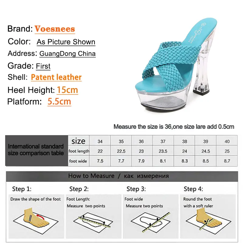 LED Light Up Transparent High Heels 15CM Square Heel Summer Sandals Women's Platform Luminous Shoes Club Fashion Weave Slippers