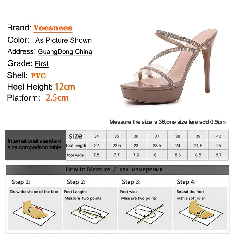 Women Slipper Summer New Female Model T Station Catwalk Sexy Diamond Transparent Shoes 12CM Quality High Heels Waterproof Sandal