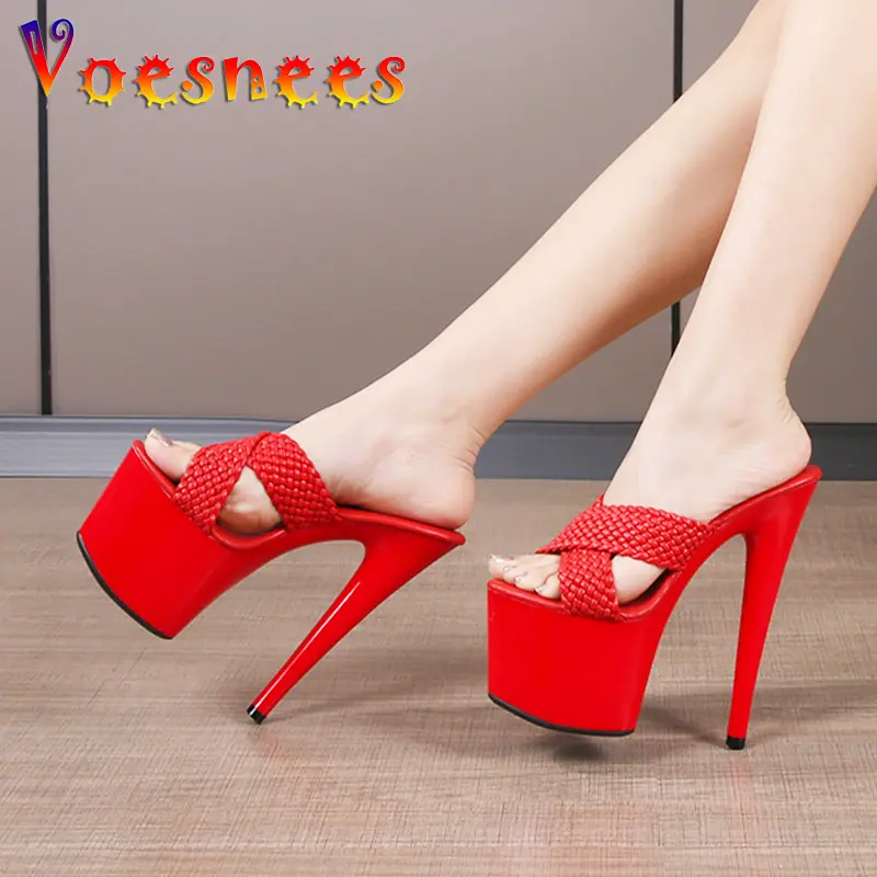 16.5CM Super High Heels Women New Gladiator Thick Platform Sandals Fashion Nightclub Female Shoes Summer Weave Slides Slippers