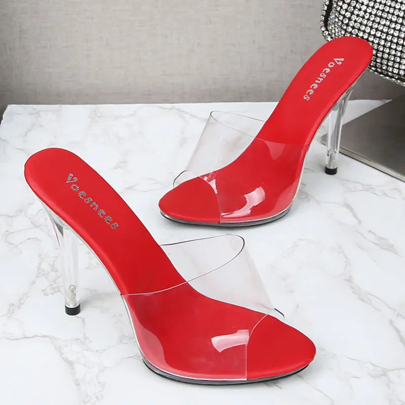 2022 Summer Women Shoes New Fashion Leopard Print Slippers Crystal Open Toed Sandals Women Sexy Transparent Heel 11cm High Heels