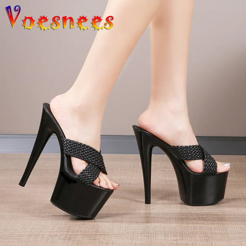 16.5CM Super High Heels Women New Gladiator Thick Platform Sandals Fashion Nightclub Female Shoes Summer Weave Slides Slippers